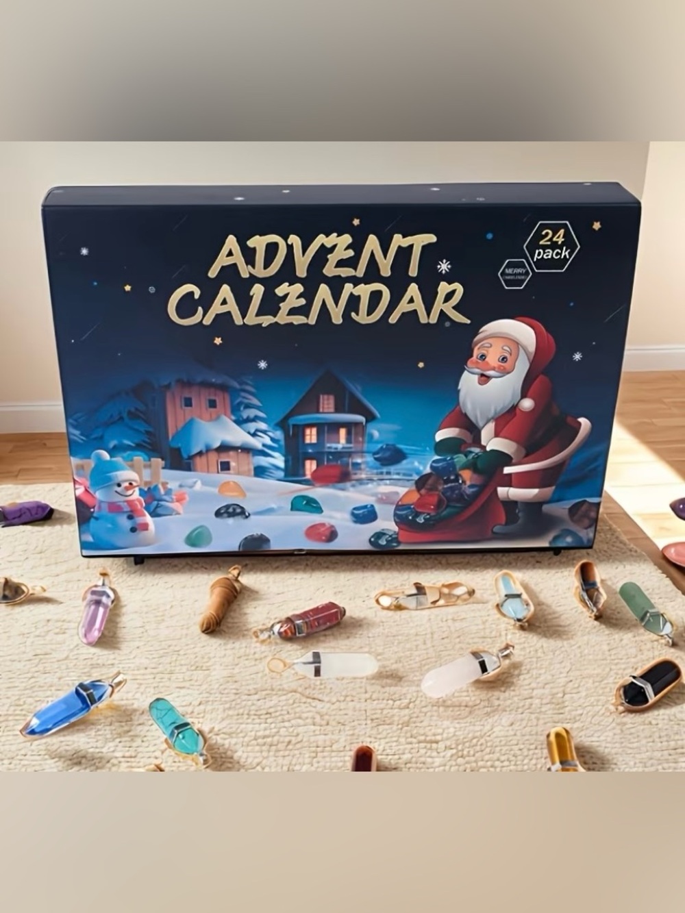 Amazon Advent Calendar with Santa Illustration - Blue & Gold Accents
